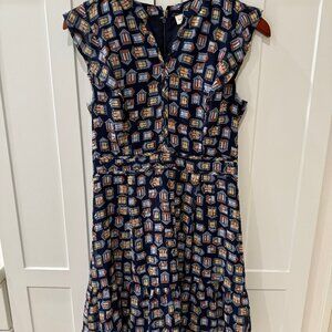 Maison Jules House Print Dress | Size 2 | Navy